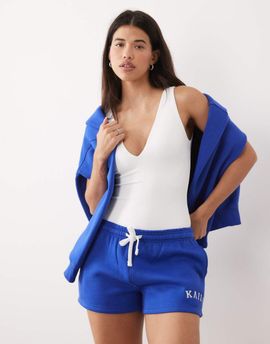 Kaiia Kaiia cotton rich embroidered logo sweatshirt fabric shorts in cobalt - part of a set-Blue