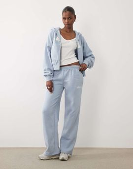 Kaiia Kaiia cotton rich embroidered logo wide leg sweatpants in baby blue and white - part of a set-Multi