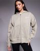 Kaiia Kaiia cotton rich embroidered logo zip up hoodie in stone-Neutral - 1