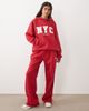Kaiia Kaiia cotton rich embroidered NYC logo detail oversized hoodie in red and white - part of a set - 3