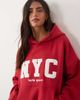 Kaiia Kaiia cotton rich embroidered NYC logo detail oversized hoodie in red and white - part of a set - 4