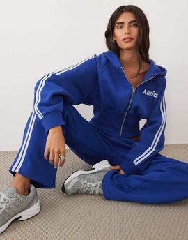 Kaiia Kaiia cotton rich extreme sleeve cinched waist zip up hoodie in cobalt and baby blue - part of a set