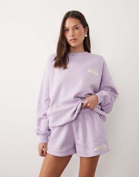 Kaiia Kaiia cotton rich printed logo sweatshirt fabric shorts in lilac and lemon - part of a set-Purple