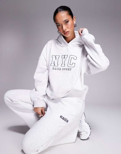 Kaiia Kaiia cotton rich sport NYC oversized hoodie in gray heather