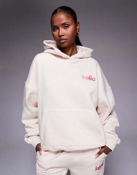 Kaiia Kaiia embroidered logo sweethearts sticker back graphic oversized hoodie in cream - part of a set-White