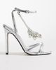 Kaiia Kaiia exclusive 00s strappy heart chain detailing heeled sandals in metallic silver - 1
