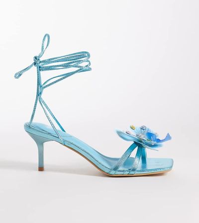 Kaiia Kaiia exclusive 00s strappy lace up diamante orchid floral heeled sandals in aqua-Blue