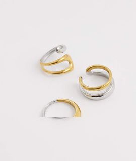 Kaiia Kaiia exclusive 18k gold plated stainless steel 3 pack chunky mixed metal rings in gold and silver-Multi