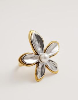 Kaiia Kaiia exclusive 18k gold plated stainless steel adjustable flower ring in silver tone and gold plating-Multi