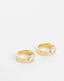 Kaiia Kaiia exclusive 2 pack gem front chunky stacking rings in gold