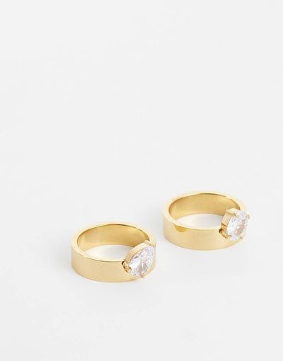 Kaiia Kaiia exclusive 2 pack gem front chunky stacking rings in gold