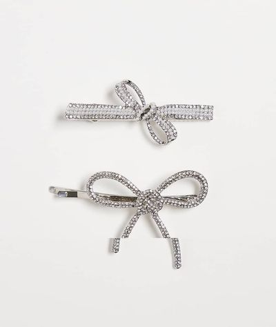 Kaiia Kaiia exclusive 2 pack rhinestone bow hair slides in silver tone