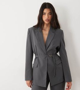 Kaiia Kaiia exclusive 90s cinched waist oversized blazer in charcoal - part of a set-Gray
