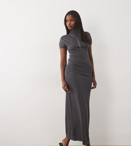 Kaiia Kaiia exclusive 90s fine knit high neck cap sleeve top in charcoal - part of a set-Gray