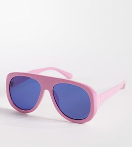 Kaiia Kaiia exclusive chunky aviator sunglasses with blue lenses in pink-Multi