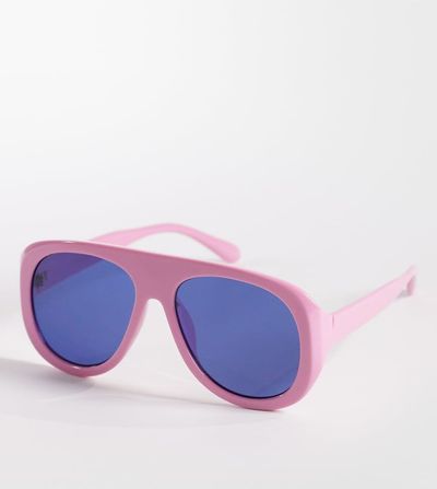 Kaiia Kaiia exclusive chunky aviator sunglasses with blue lenses in pink-Multi