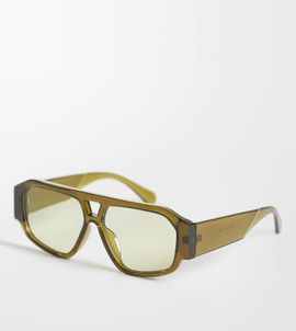 Kaiia Kaiia exclusive chunky rectangle aviator sunglasses in olive green-Multi