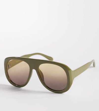Kaiia Kaiia exclusive chunky tan lens aviator sunglasses in khaki-Multi