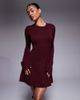 Kaiia Kaiia exclusive compact knit flared sleeve mini skater dress in burgundy - 1