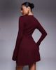 Kaiia Kaiia exclusive compact knit flared sleeve mini skater dress in burgundy - 3