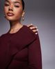 Kaiia Kaiia exclusive compact knit flared sleeve mini skater dress in burgundy - 4