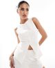 Kaiia Kaiia exclusive cotton blend sleeveless high neck split front vest in cream - part of a set-White - 1