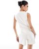 Kaiia Kaiia exclusive cotton blend sleeveless high neck split front vest in cream - part of a set-White - 2