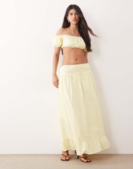 Kaiia Kaiia exclusive cotton drop waist ruffle hem maxi skirt in lemon - part of a set-Yellow