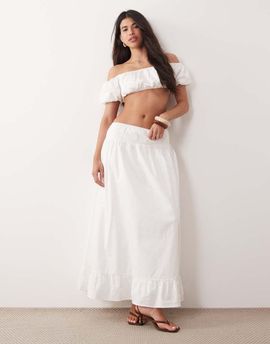Kaiia Kaiia exclusive cotton drop waist ruffle hem maxi skirt in white - part of a set