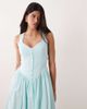 Kaiia Kaiia exclusive cotton poplin sweetheart neckline button detail dropped v waist maxi dress in baby blue-Green - 2