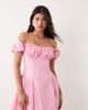 Kaiia Kaiia exclusive cotton puff sleeve pleated hip detailing milkmaid mini dress in baby pink - 1