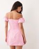 Kaiia Kaiia exclusive cotton puff sleeve pleated hip detailing milkmaid mini dress in baby pink - 4