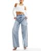 Kaiia Kaiia exclusive cotton rich wide leg jeans in light blue wash - 2