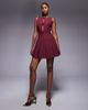 Kaiia Kaiia exclusive cut out bow detail pleated skirt mini dress in burgundy-Red - 1
