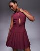 Kaiia Kaiia exclusive cut out bow detail pleated skirt mini dress in burgundy-Red - 3