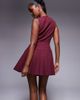 Kaiia Kaiia exclusive cut out bow detail pleated skirt mini dress in burgundy-Red - 4