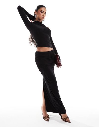 Kaiia Kaiia exclusive double layered slinky column maxi skirt in black - part of a set