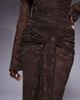 Kaiia Kaiia exclusive double layered slinky lace bardot flare sleeve tie waist drape detail maxi dress in chocolate-Brown - 4