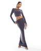 Kaiia Kaiia exclusive double layered slinky maxi column skirt in slate blue - part of a set - 1