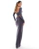 Kaiia Kaiia exclusive double layered slinky maxi column skirt in slate blue - part of a set - 3