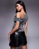 Kaiia Kaiia exclusive double layered slinky mesh drape off shoulder top in mono stripe-Multi - 4