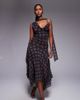 Kaiia Kaiia exclusive double layered slinky mesh fairy hem maxi skirt in brown and blue polka dot - part of a set-Multi - 1