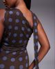 Kaiia Kaiia exclusive double layered slinky mesh one shoulder scarf detail maxi dress in brown and blue polka dot-Multi - 3