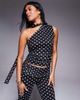 Kaiia Kaiia exclusive double layered slinky mesh one shoulder scarf detail top in mono polka dot - part of a set-Black - 1