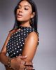 Kaiia Kaiia exclusive double layered slinky mesh one shoulder scarf detail top in mono polka dot - part of a set-Black - 3