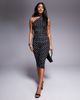 Kaiia Kaiia exclusive double layered slinky mesh one shoulder scarf detail top in mono polka dot - part of a set-Black - 4