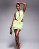 Kaiia Kaiia exclusive double layered slinky mesh starfish trim halterneck bra detail mini dress in lime-Green - 1