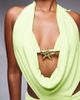 Kaiia Kaiia exclusive double layered slinky mesh starfish trim halterneck bra detail mini dress in lime-Green - 3