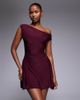 Kaiia Kaiia exclusive double layered slinky off the shoulder drape detail fitted waist mini skater dress in dark cherry - 1