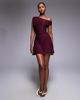 Kaiia Kaiia exclusive double layered slinky off the shoulder drape detail fitted waist mini skater dress in dark cherry - 3